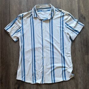Zara Men's White and Blue Striped Short Sleeve Shirt